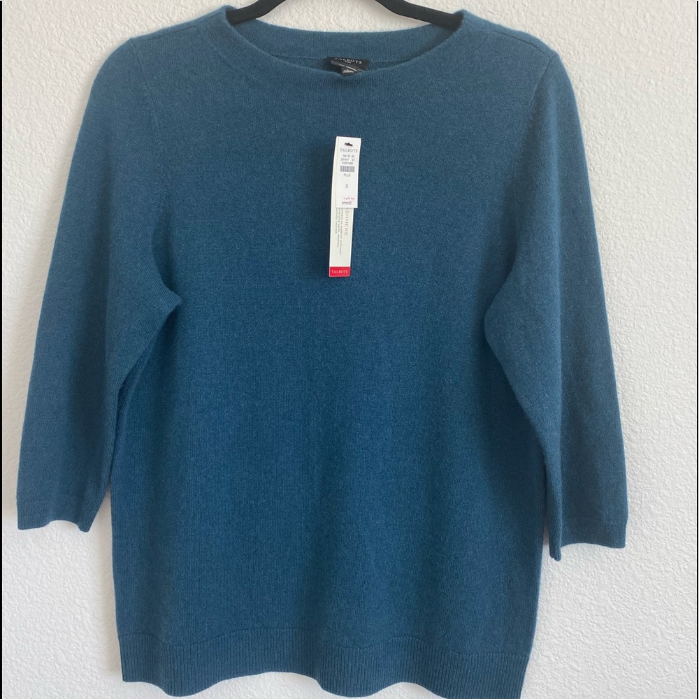 TALBOTS Plus X Pure Cashmere Sweater 3/4 Sleeve PI 1